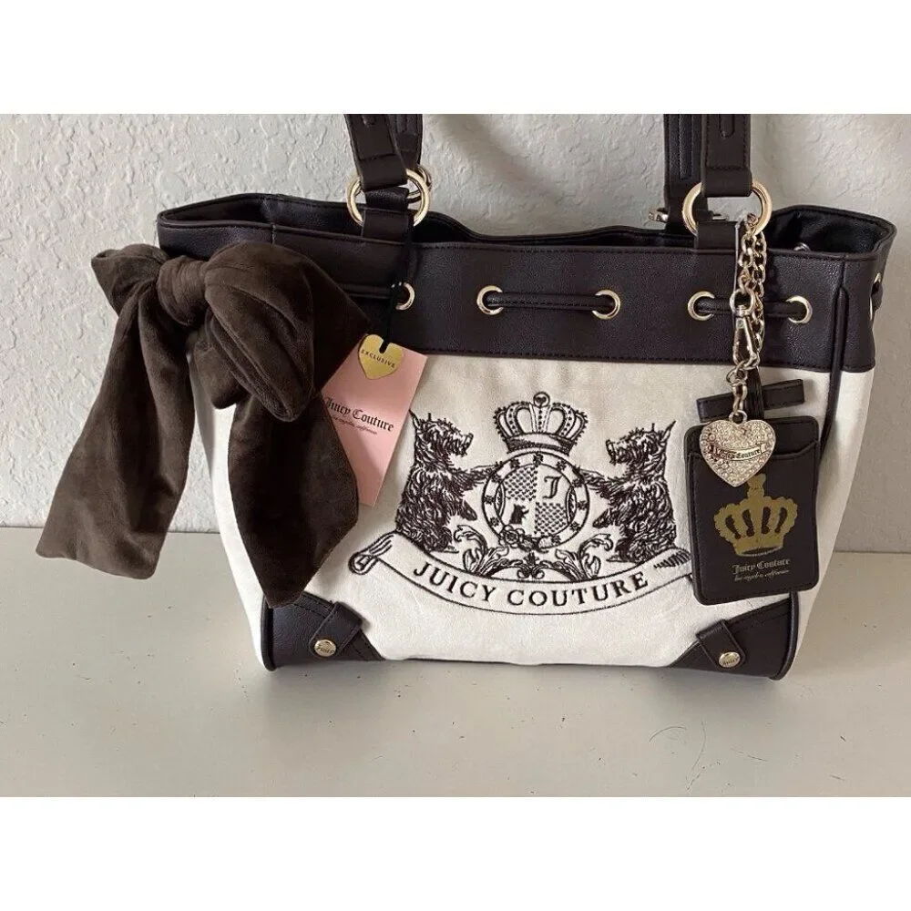 Juicy Couture Classic Scottie Dogs Tote‎ Crystal Off White Daydreamer Viral NEW